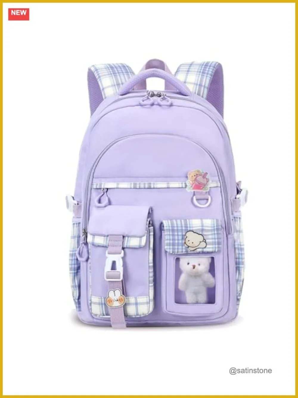 Girls School Backpack Kawaii Bookbag with Accessories Water-Resistant Polyester
